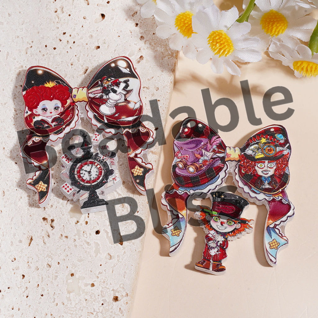 Girl into Rabbit Hole Fantasy World Series Acrylic Beads Bow and Ornament, Random Mix (Please Read Description)