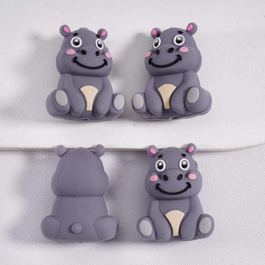 Silicone Focal Beads 3D Cute Animals Cow Panda Sloth Hippo Lion Gorilla