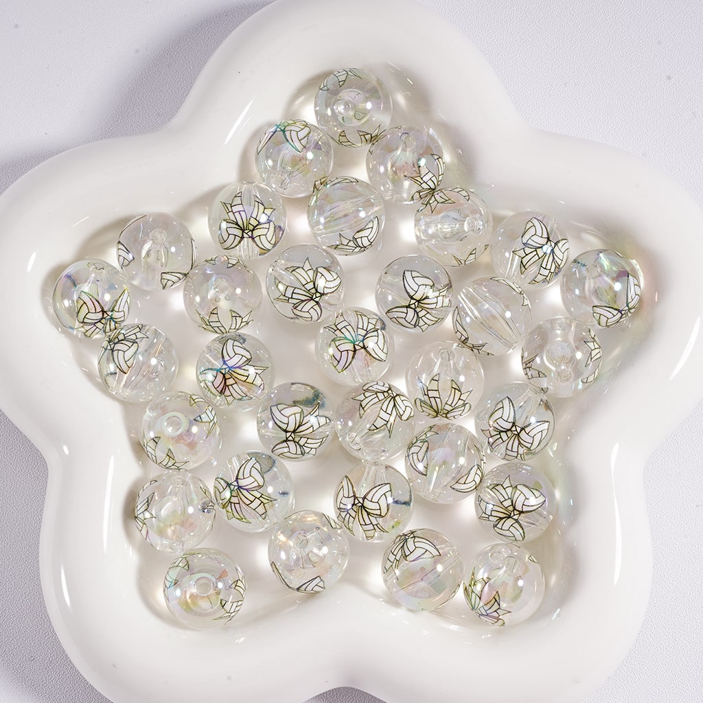Acrylic Beads Volleyball Bowknots Prints Jelly Color & Clear Color 16MM, Random Mix