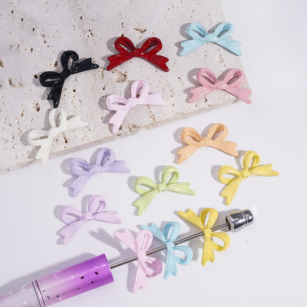 Multi-Color Metal Beads Mini Cute Bowtie Shape, Random Mix, 25 MM