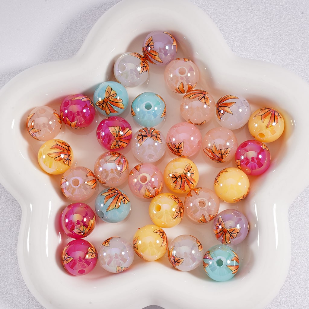 Acrylic Beads Basketball Bowknots Prints Jelly Color & Clear Color 16MM, Random Mix