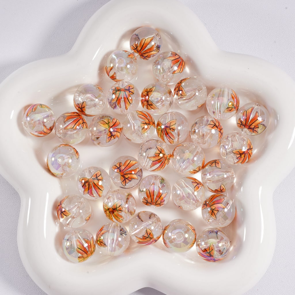 Acrylic Beads Basketball Bowknots Prints Jelly Color & Clear Color 16MM, Random Mix