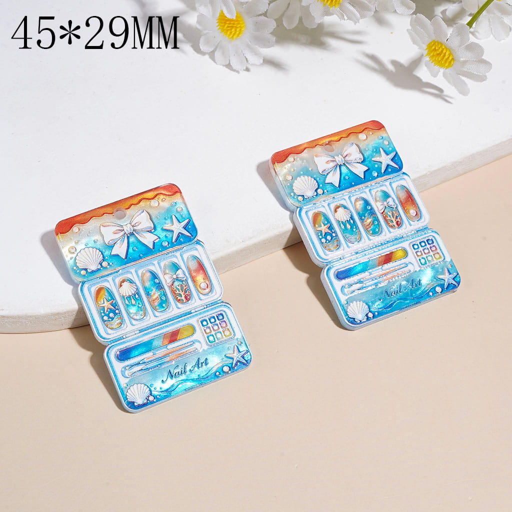 Acrylic Pendants with Starfish Shells Coral Bow, Blue Series, 45*29MM