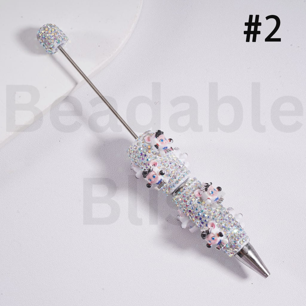 Luminous Beadable Clay Pens with AB Rhinestones Mini Cute Pop Mar Figures Charms