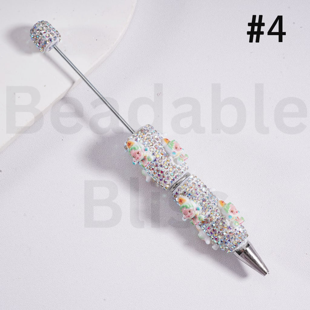 Luminous Beadable Clay Pens with AB Rhinestones Mini Cute Pop Mar Figures Charms