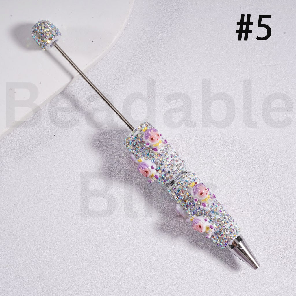 Luminous Beadable Clay Pens with AB Rhinestones Mini Cute Pop Mar Figures Charms