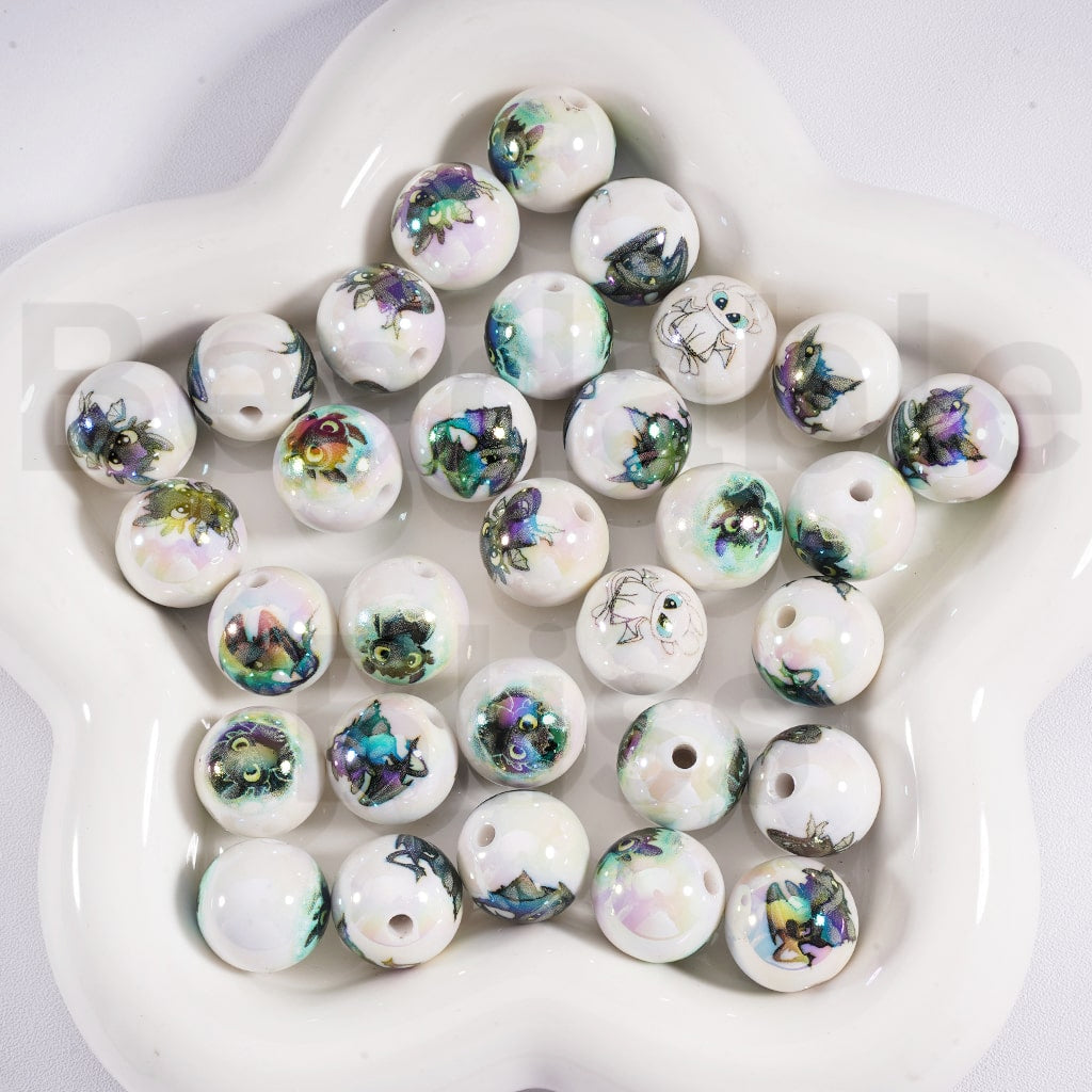 Acrylic Beads UV Coating Cute Toothles How to Train Your Drago Prints Jelly & Clear & White Color 16MM
