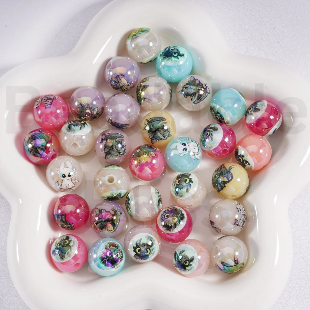 Acrylic Beads UV Coating Cute Toothles How to Train Your Drago Prints Jelly & Clear & White Color 16MM