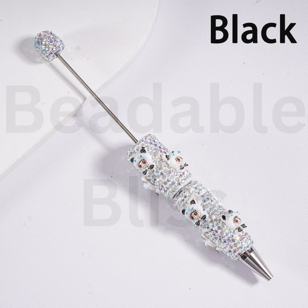 Beadable Clay Pen with AB Rhinestones Luminous Cute Labub Head with Bear Style Hat