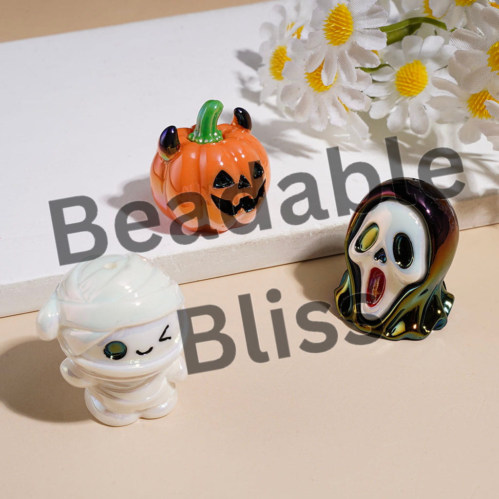 UV Coating Acrylic Beads Halloween Horror Character Pumpkin House Mummy Tombstone, Random Mix