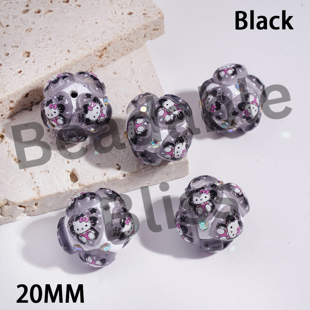 Clay Beads Hearts with Cute Cat Character in Various Style, AB Rhinestones, Multi-Color, 20MM