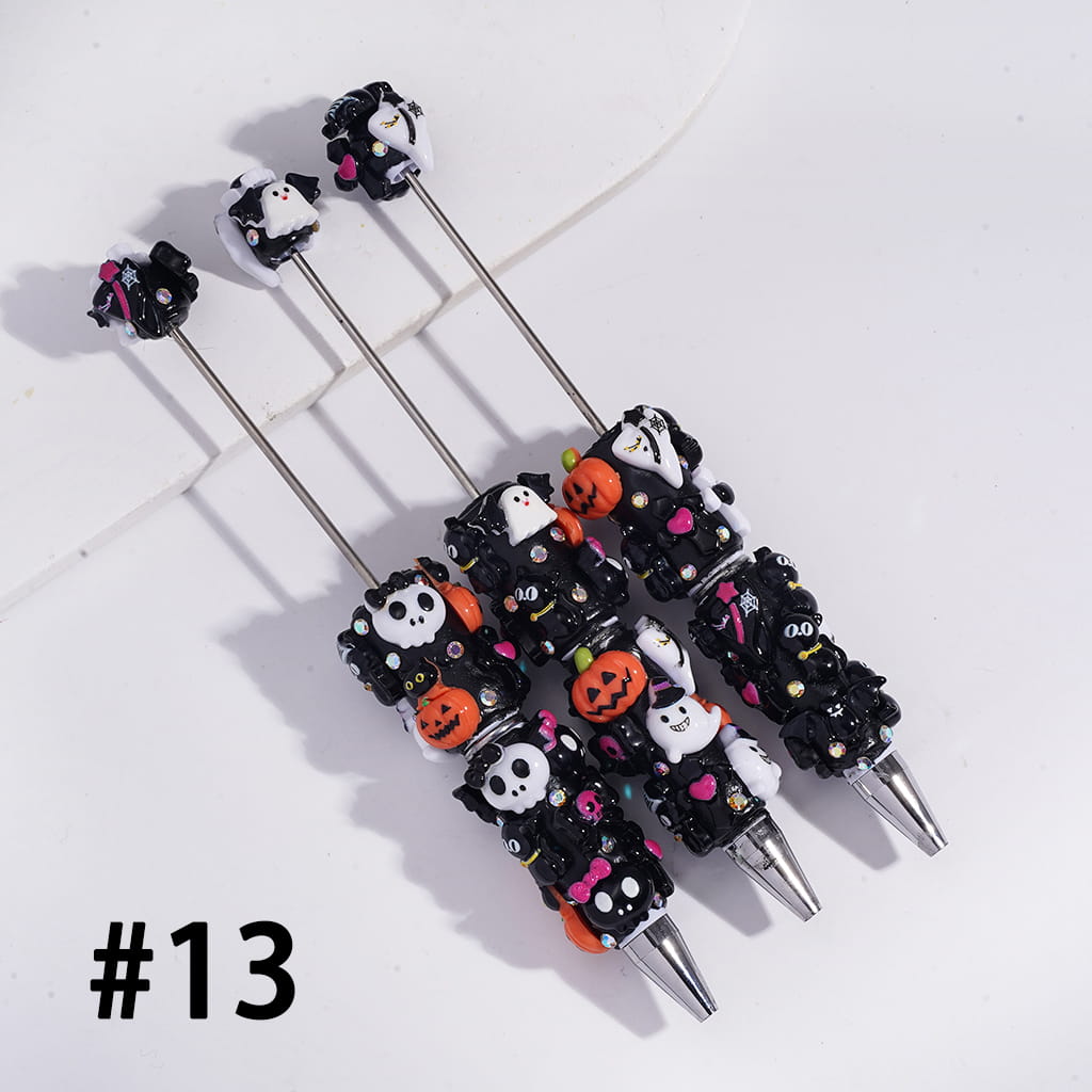 Beadable Clay Pens with Halloween Series Ornament in Various Style and AB Rhinestones