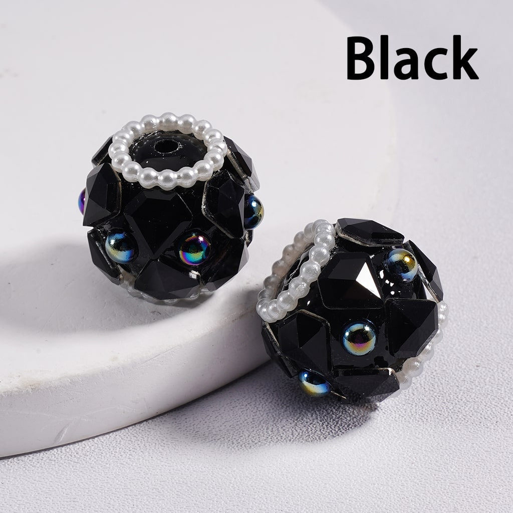 Acrylic Beads Shiny Diamond Shape Rhinestones White Pearls Loops Multi-Color 16*19MM