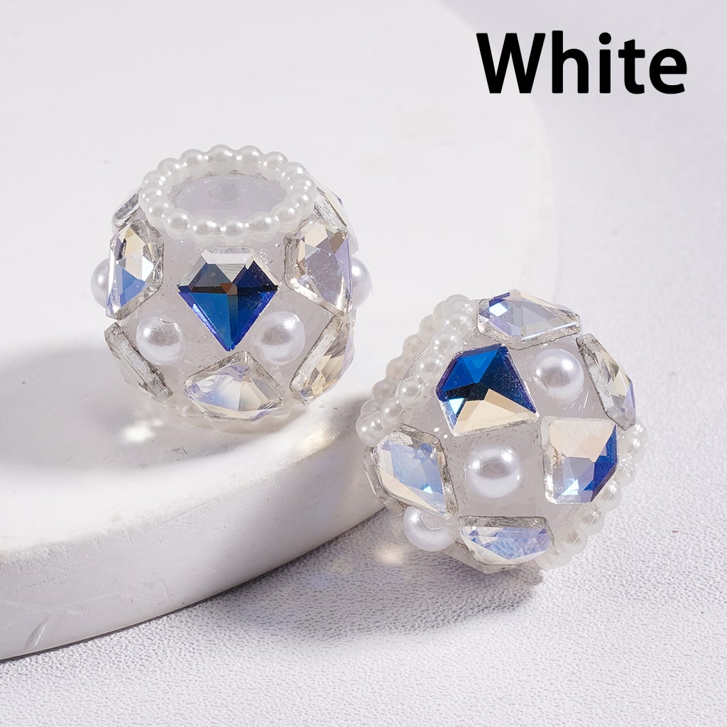 Acrylic Beads Shiny Diamond Shape Rhinestones White Pearls Loops Multi-Color 16*19MM
