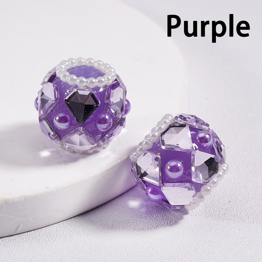Acrylic Beads Shiny Diamond Shape Rhinestones White Pearls Loops Multi-Color 16*19MM