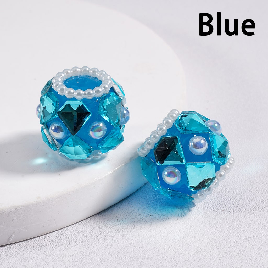 Acrylic Beads Shiny Diamond Shape Rhinestones White Pearls Loops Multi-Color 16*19MM