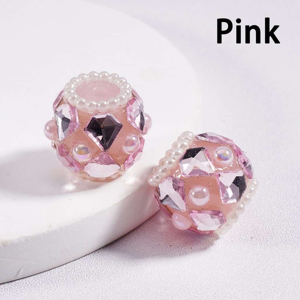 Acrylic Beads Shiny Diamond Shape Rhinestones White Pearls Loops Multi-Color 16*19MM