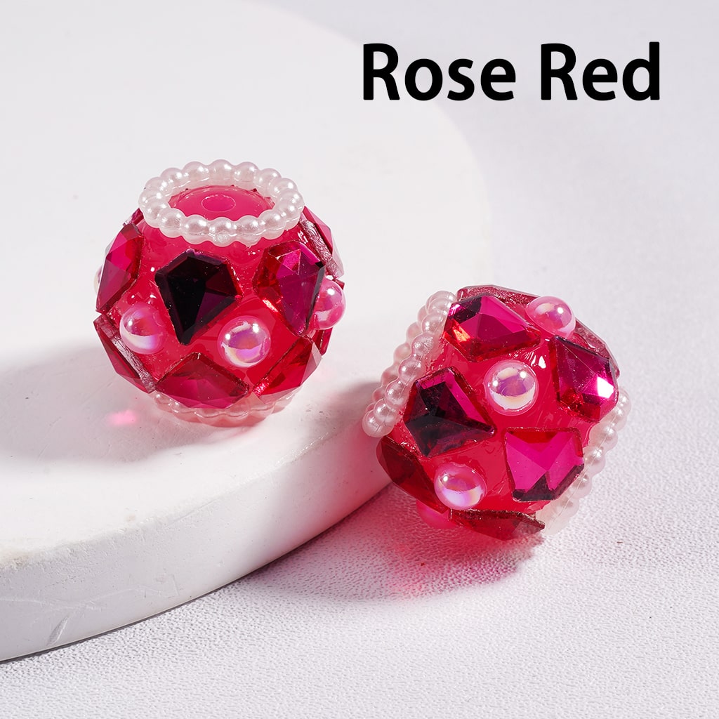 Acrylic Beads Shiny Diamond Shape Rhinestones White Pearls Loops Multi-Color 16*19MM