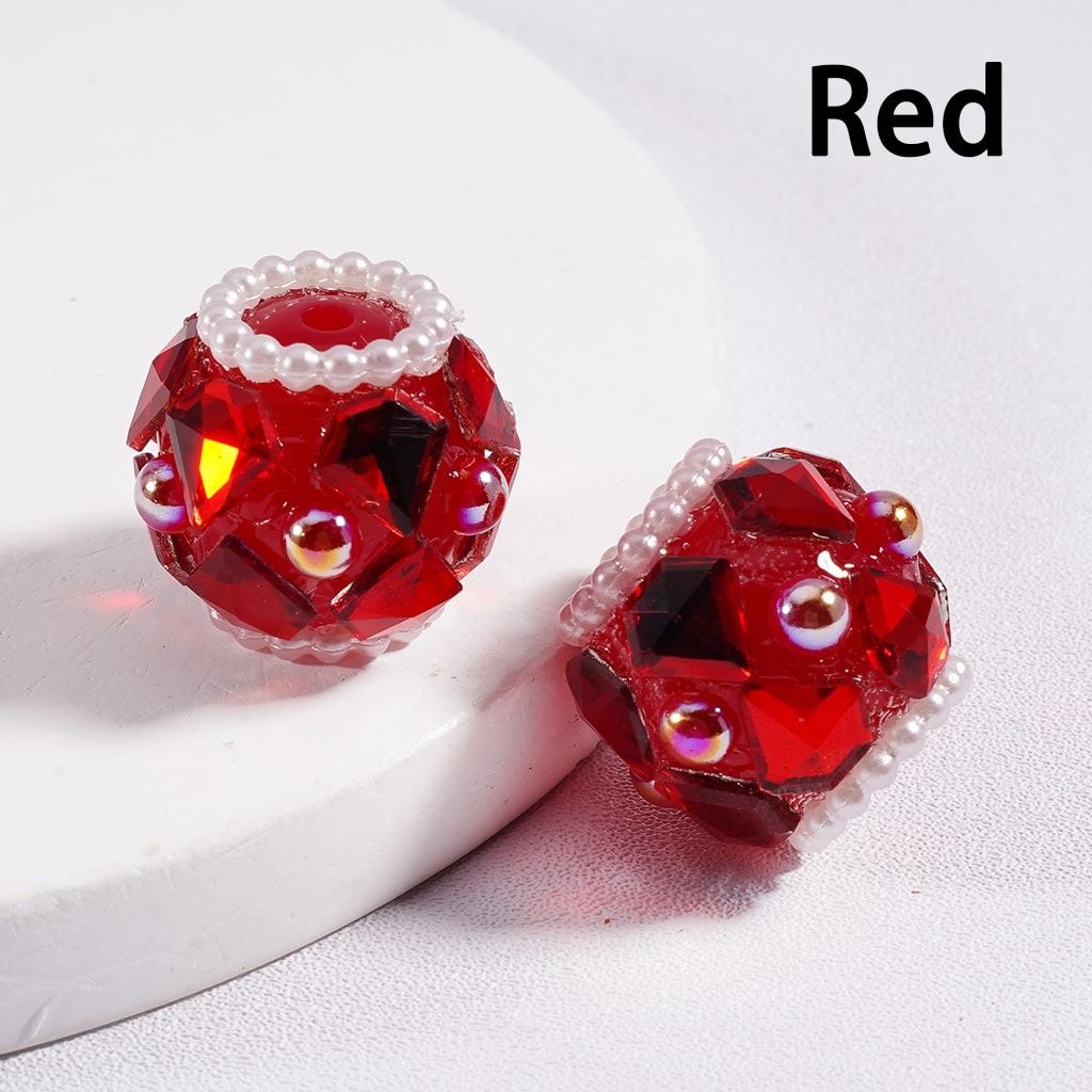 Acrylic Beads Shiny Diamond Shape Rhinestones White Pearls Loops Multi-Color 16*19MM