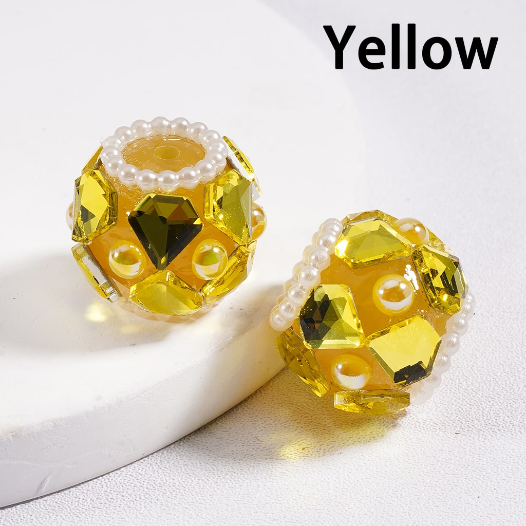 Acrylic Beads Shiny Diamond Shape Rhinestones White Pearls Loops Multi-Color 16*19MM