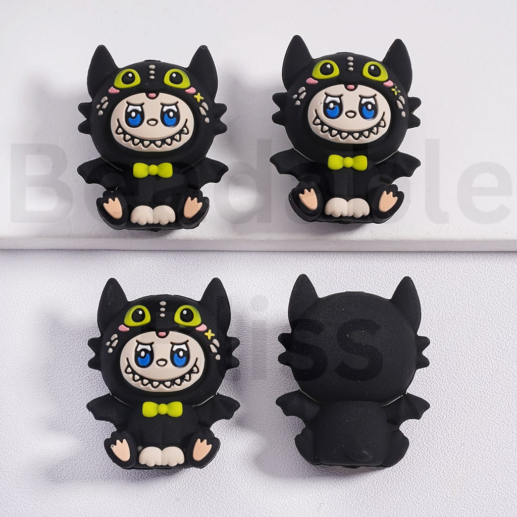 Silicone Focal Beads 3D Labub with Bat Costume Pop Mar Halloween