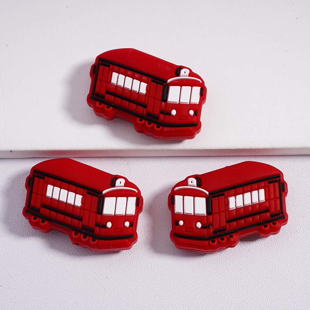 Silicone Focal Beads Mini Cute Bus Train in Solid Color