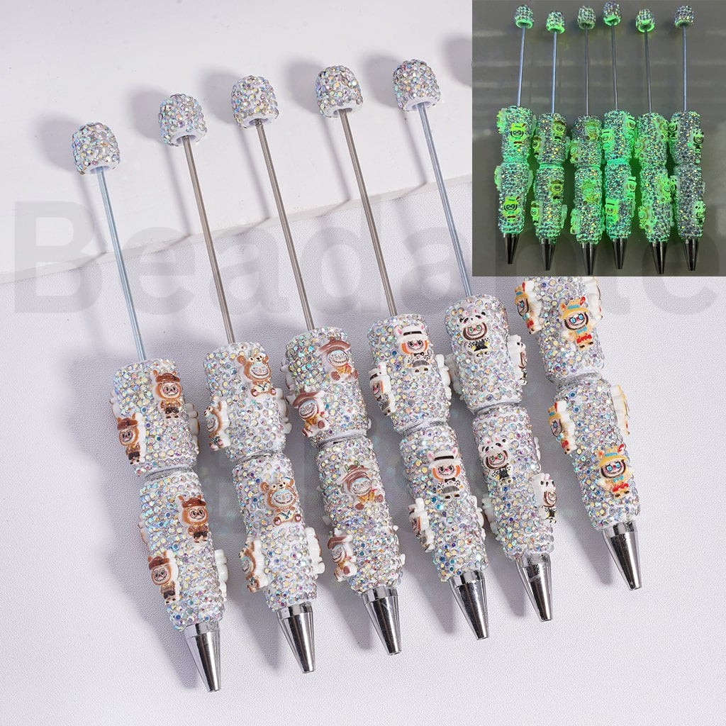 Beadable Clay Pen Luminous with AB Rhinestones Cute Labub in Different Costume