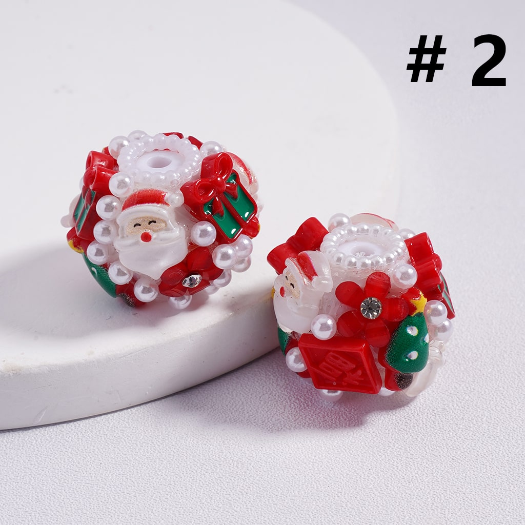 Acrylic Beads Christmas Series Father Christmas Tree Gift Socks Flower Elk Snowman Hat White Pearls Clear Rhinestones 20MM