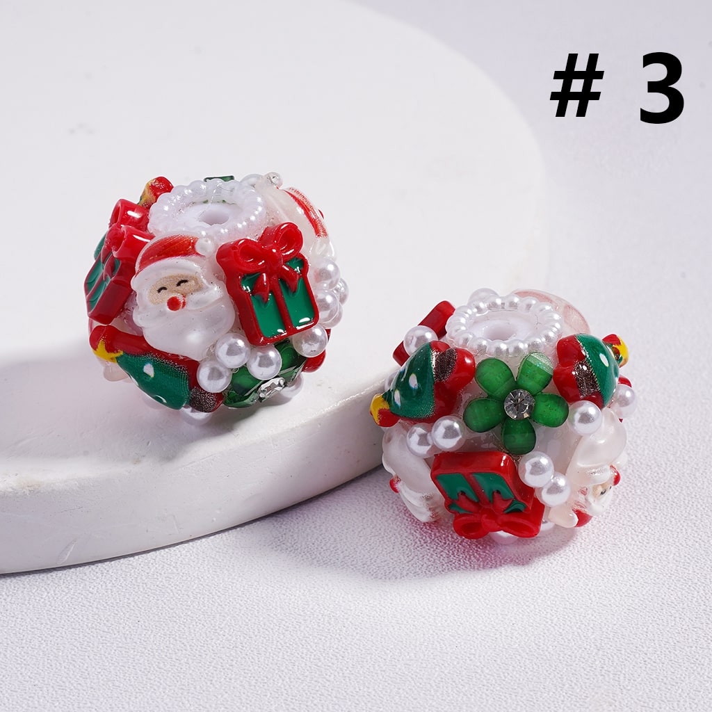 Acrylic Beads Christmas Series Father Christmas Tree Gift Socks Flower Elk Snowman Hat White Pearls Clear Rhinestones 20MM
