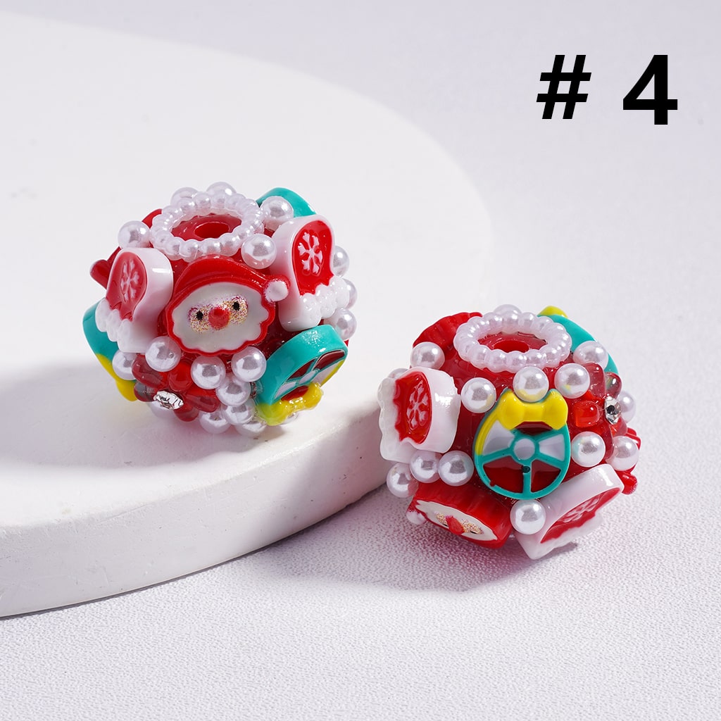 Acrylic Beads Christmas Series Father Christmas Tree Gift Socks Flower Elk Snowman Hat White Pearls Clear Rhinestones 20MM