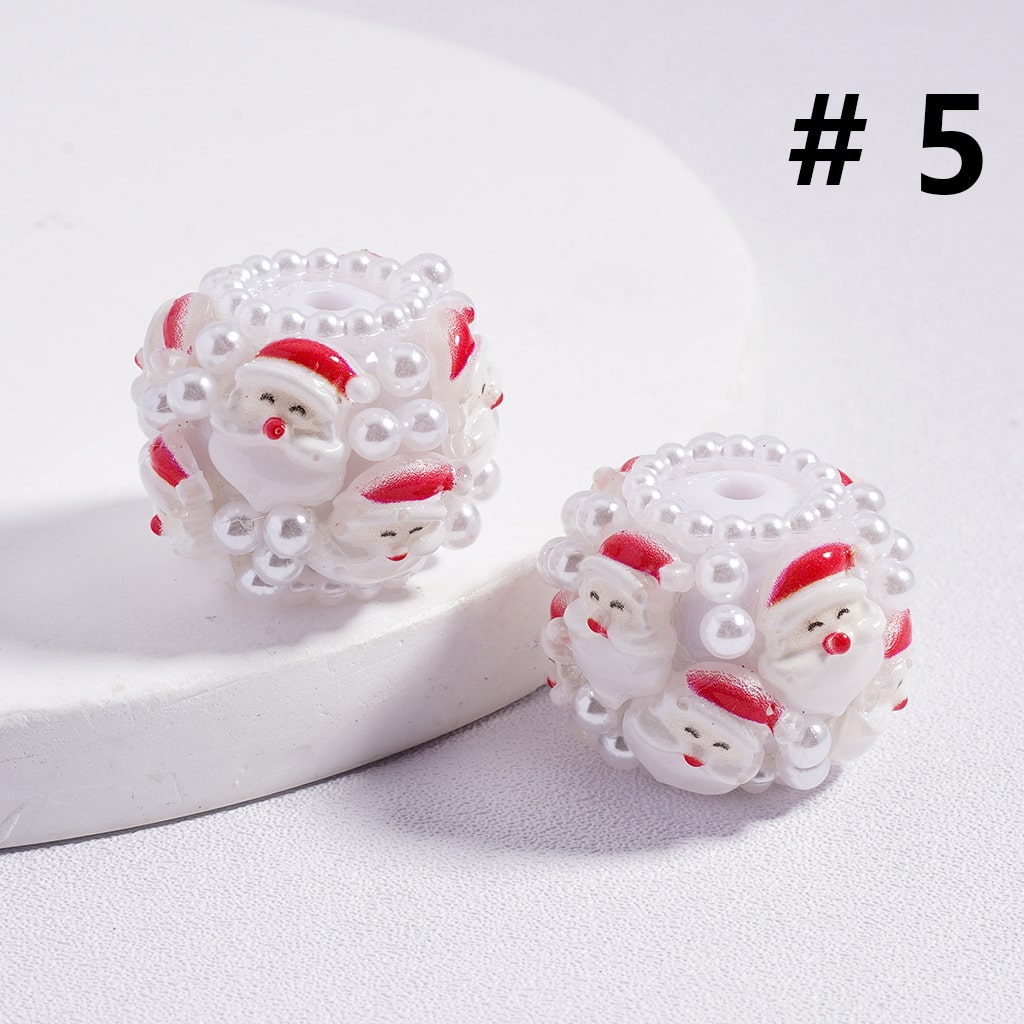 Acrylic Beads Christmas Series Father Christmas Tree Gift Socks Flower Elk Snowman Hat White Pearls Clear Rhinestones 20MM