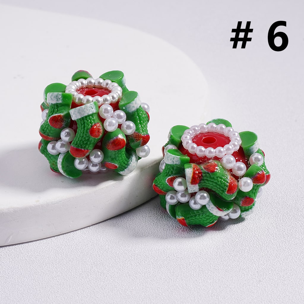 Acrylic Beads Christmas Series Father Christmas Tree Gift Socks Flower Elk Snowman Hat White Pearls Clear Rhinestones 20MM
