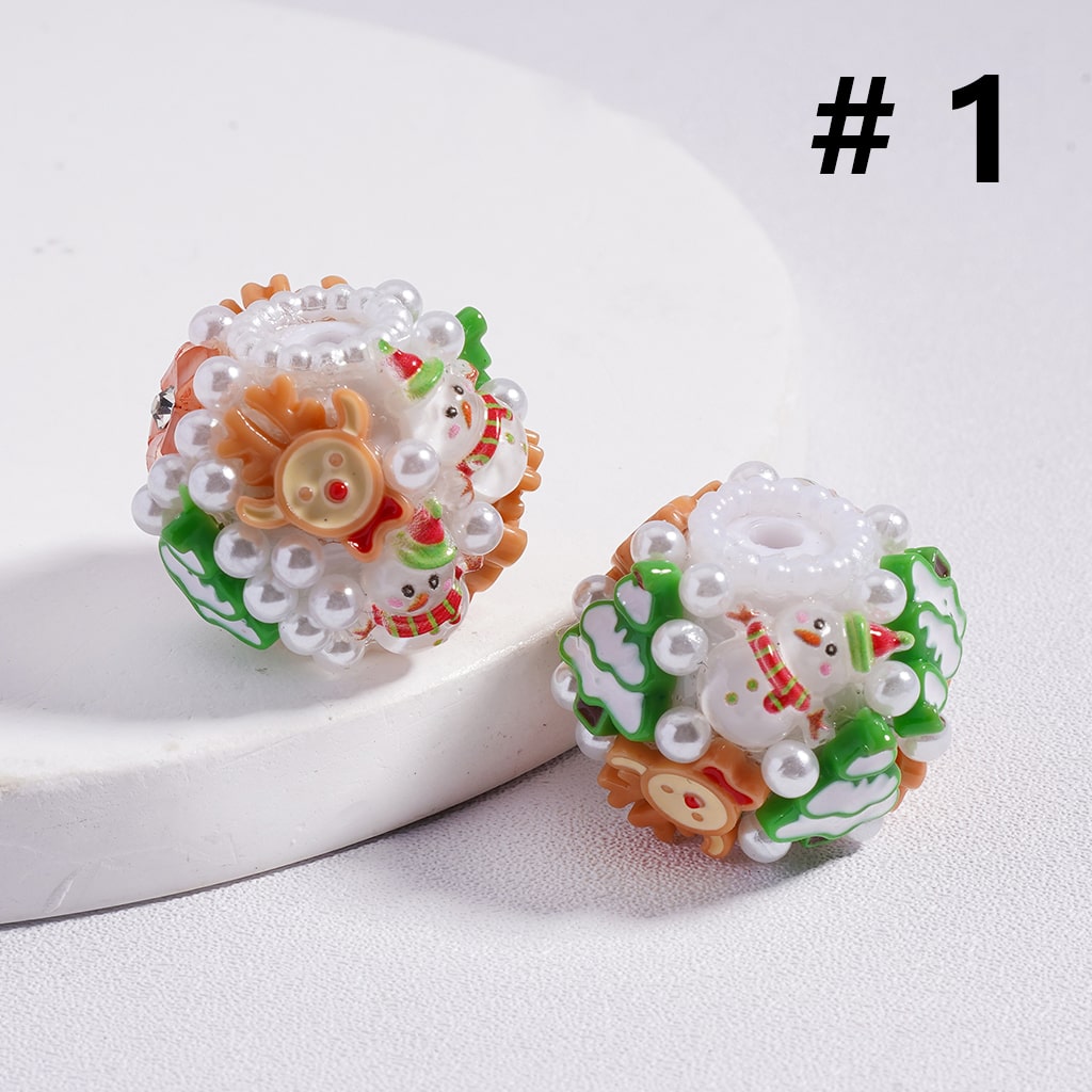 Acrylic Beads Christmas Series Father Christmas Tree Gift Socks Flower Elk Snowman Hat White Pearls Clear Rhinestones 20MM