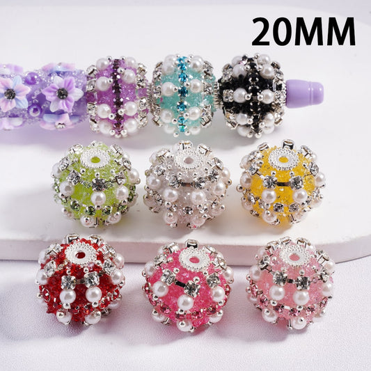 Fancy Acrylic Beads Shiny Rhinestones Chains White Pearls Colorful Sugar 20MM, Random Mix