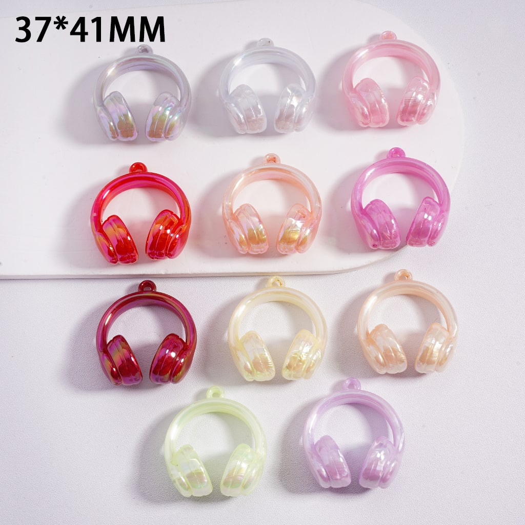 Pendants Jewelry Accessories Cute UV Coating Headset Earphone with Dangle Loop in Solid Color 37*41MM, Random Mix