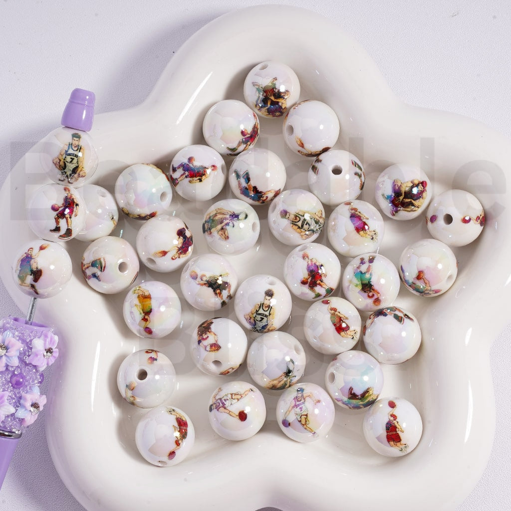 Acrylic Beads UV Coating Slam Dun Japan Anime White 16MM, Random Mix