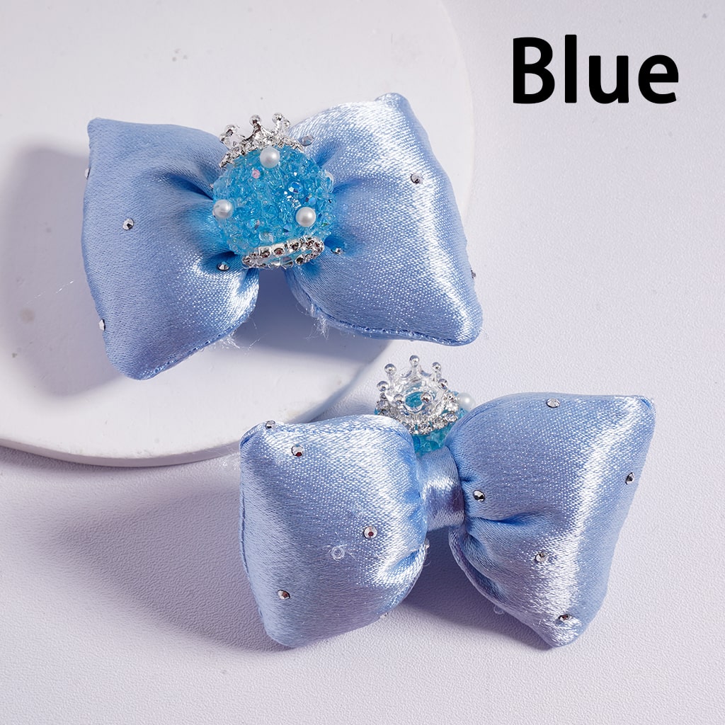 Sugar Acrylic Beads with Silver Alloy Crown White Pearls Shiny Rhinestones Large Soft Fabric Bowknots Multi-Color 44*65MM