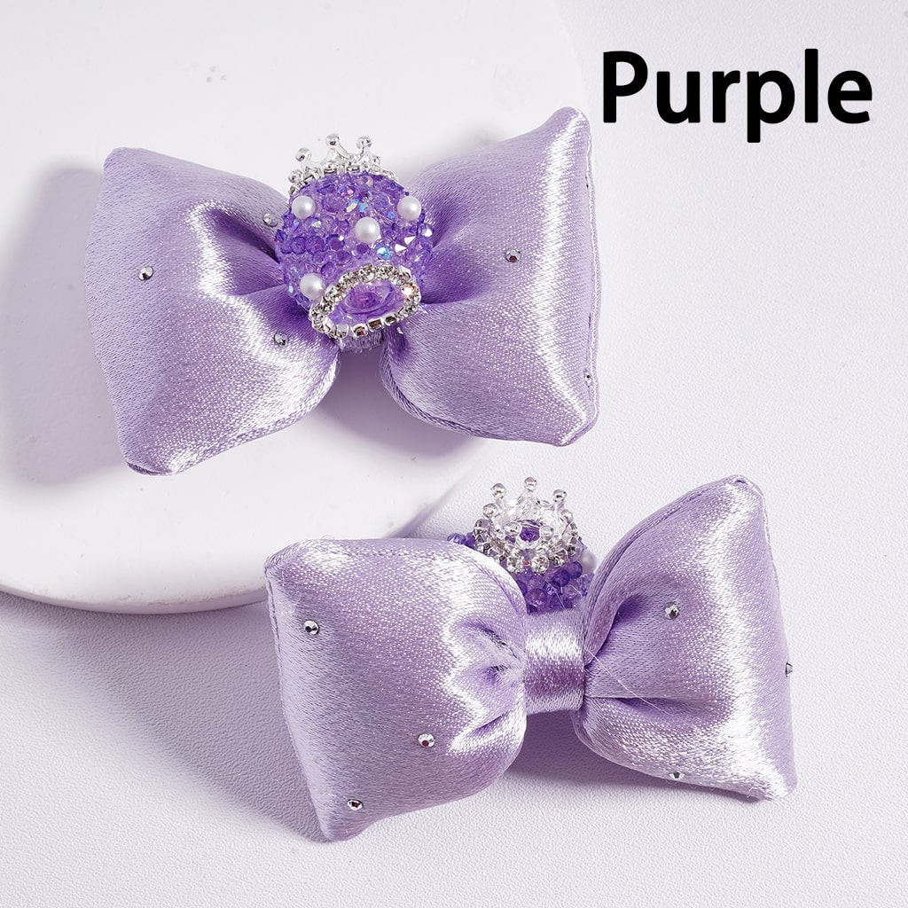 Sugar Acrylic Beads with Silver Alloy Crown White Pearls Shiny Rhinestones Large Soft Fabric Bowknots Multi-Color 44*65MM