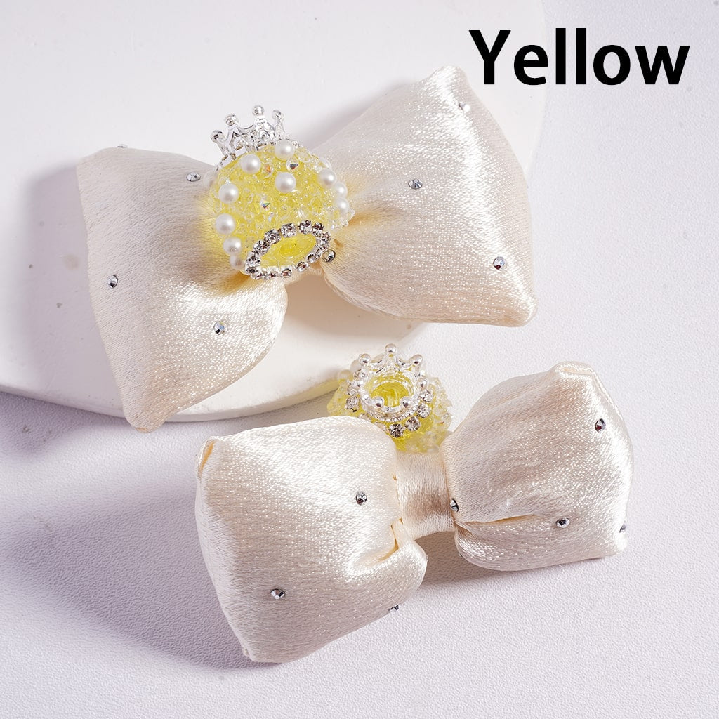 Sugar Acrylic Beads with Silver Alloy Crown White Pearls Shiny Rhinestones Large Soft Fabric Bowknots Multi-Color 44*65MM