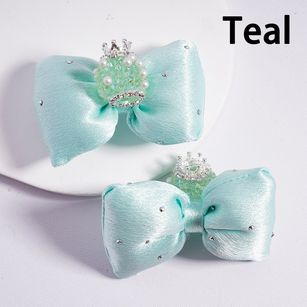 Sugar Acrylic Beads with Silver Alloy Crown White Pearls Shiny Rhinestones Large Soft Fabric Bowknots Multi-Color 44*65MM