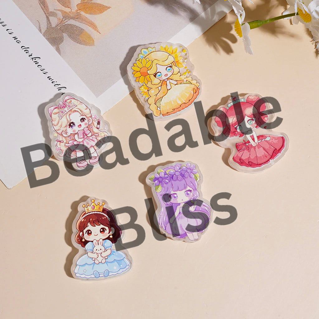 Beautiful Princess in Cartoon Style Acrylic Beads, Random Mix