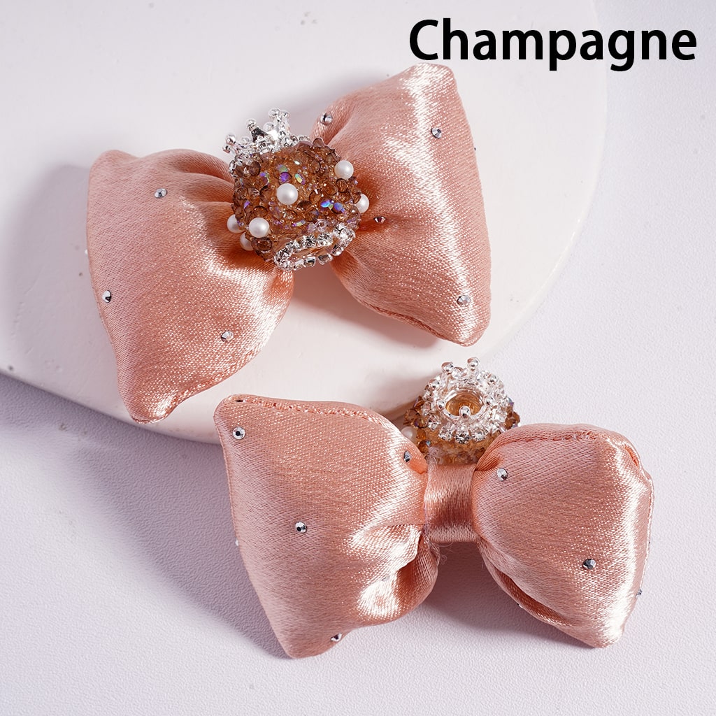 Sugar Acrylic Beads with Silver Alloy Crown White Pearls Shiny Rhinestones Large Soft Fabric Bowknots Multi-Color 44*65MM