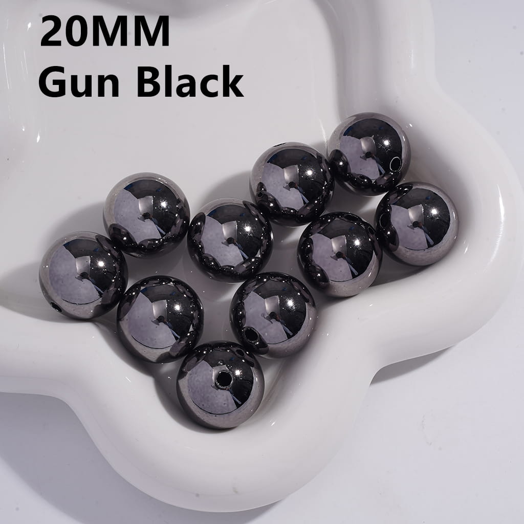 20MM gun black beads on a white dish