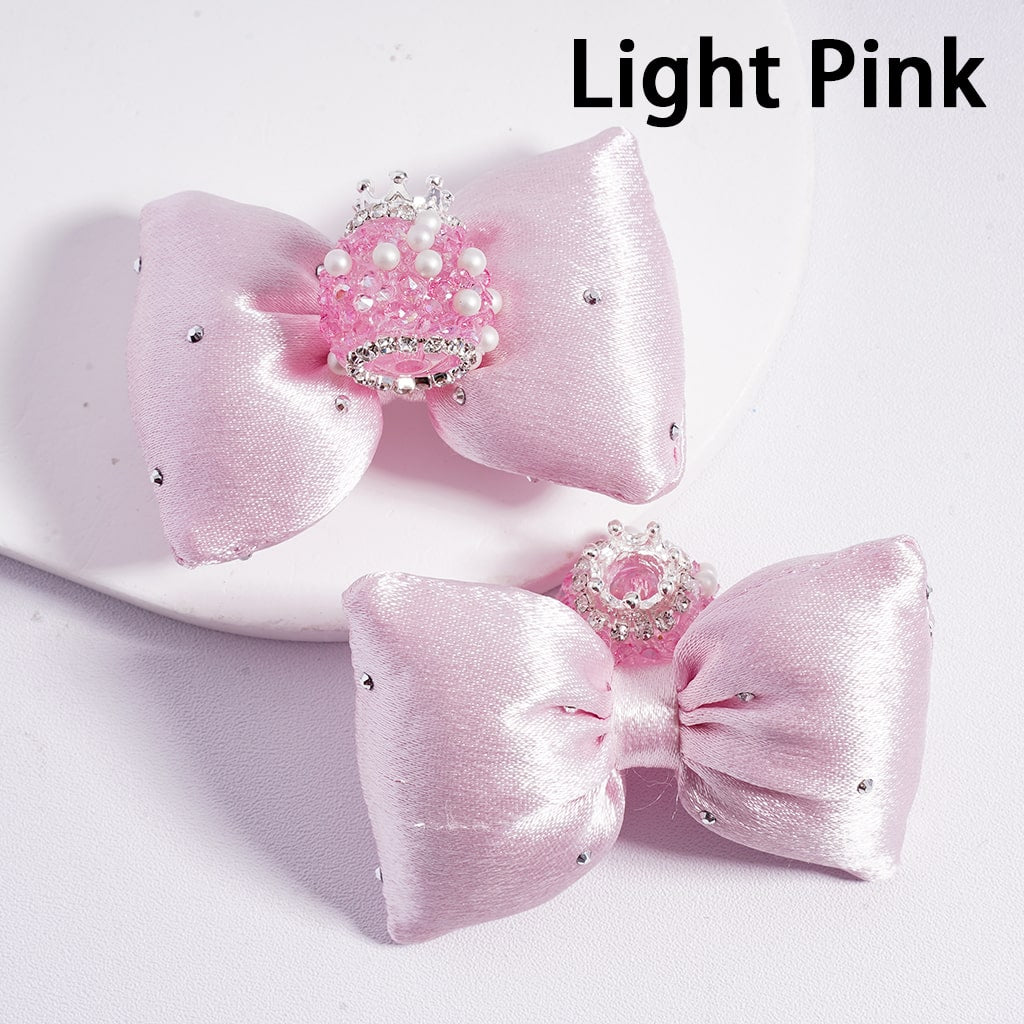 Sugar Acrylic Beads with Silver Alloy Crown White Pearls Shiny Rhinestones Large Soft Fabric Bowknots Multi-Color 44*65MM