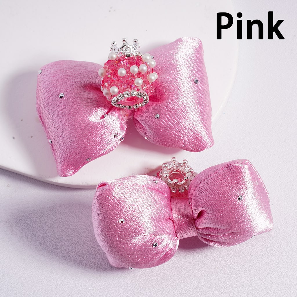 Sugar Acrylic Beads with Silver Alloy Crown White Pearls Shiny Rhinestones Large Soft Fabric Bowknots Multi-Color 44*65MM