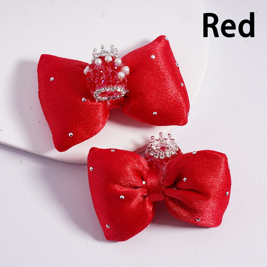 Sugar Acrylic Beads with Silver Alloy Crown White Pearls Shiny Rhinestones Large Soft Fabric Bowknots Multi-Color 44*65MM
