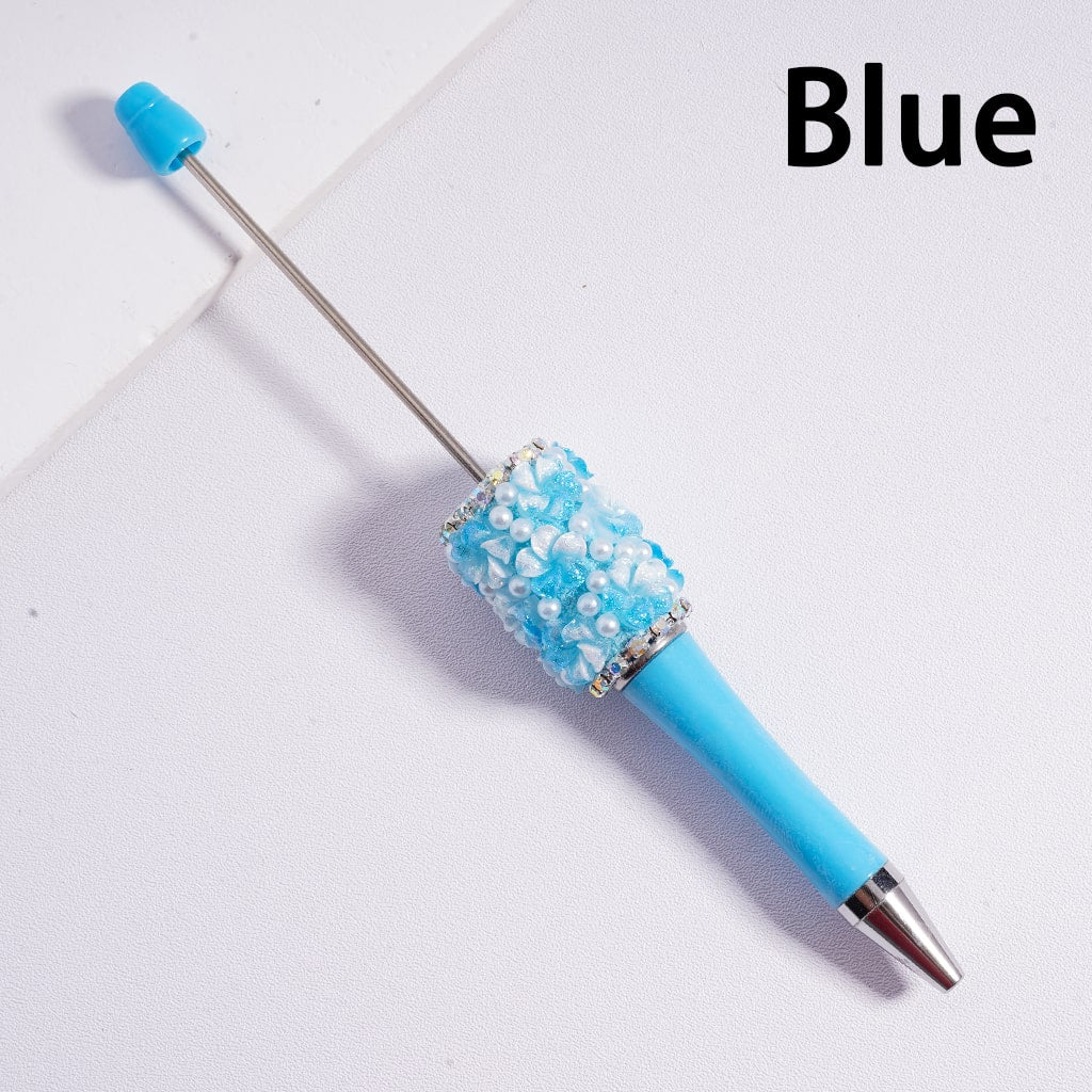 Beadable Pen Luminous Glitter Flowers White Pearls AB Rhinestones Chains Ombre Color