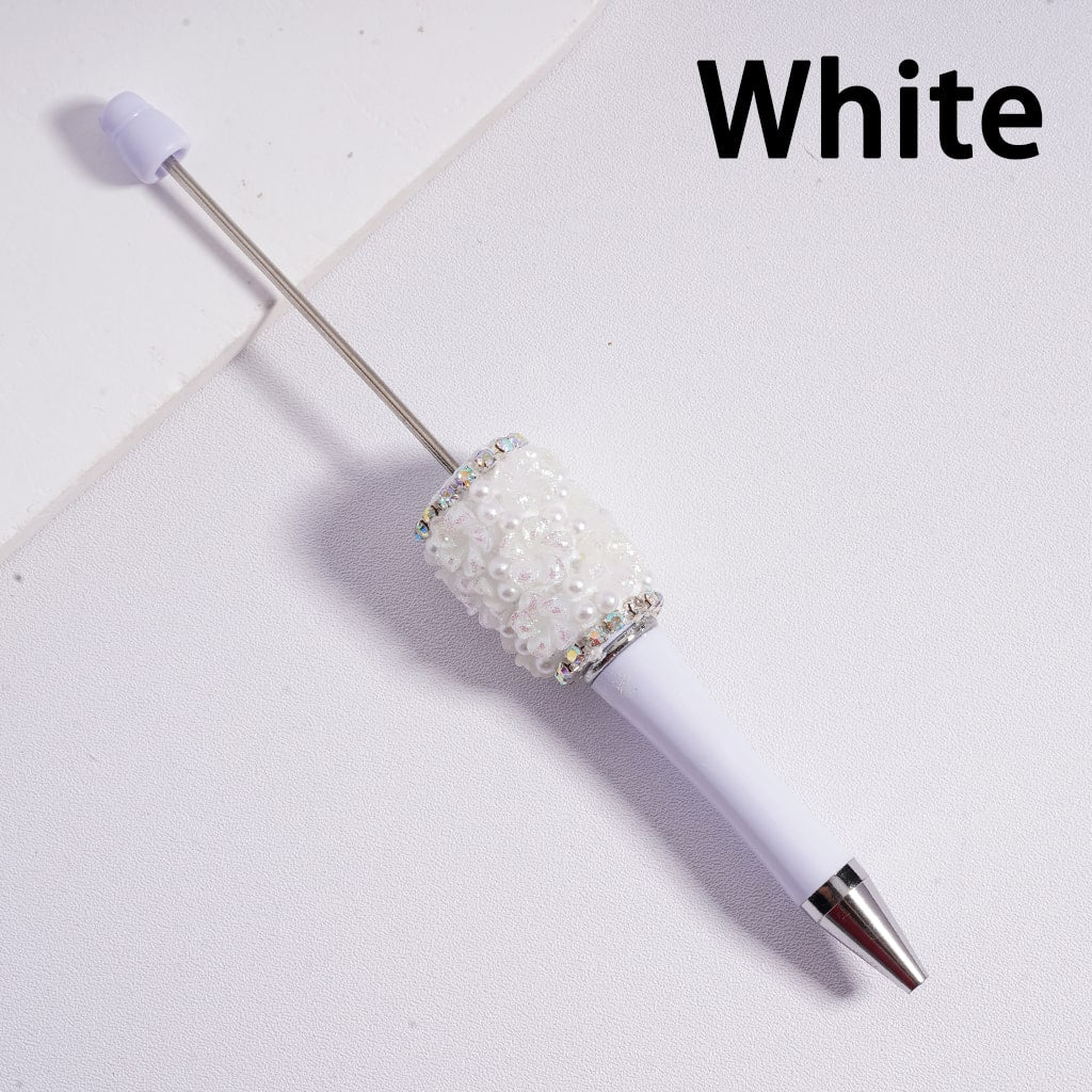 Beadable Pen Luminous Glitter Flowers White Pearls AB Rhinestones Chains Ombre Color