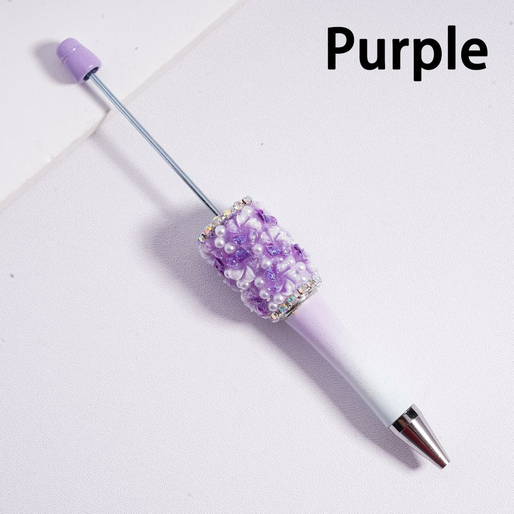 Beadable Pen Luminous Glitter Flowers White Pearls AB Rhinestones Chains Ombre Color
