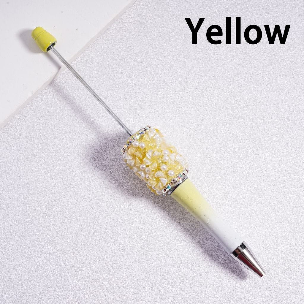 Beadable Pen Luminous Glitter Flowers White Pearls AB Rhinestones Chains Ombre Color